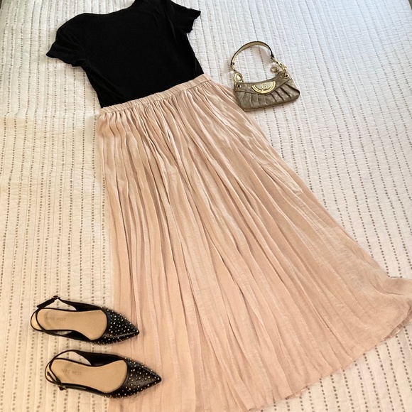 NWT Philosophy Champagne Pink Satiny Soft Pleated Maxi Skirt Sz S - Picture 1 of 8